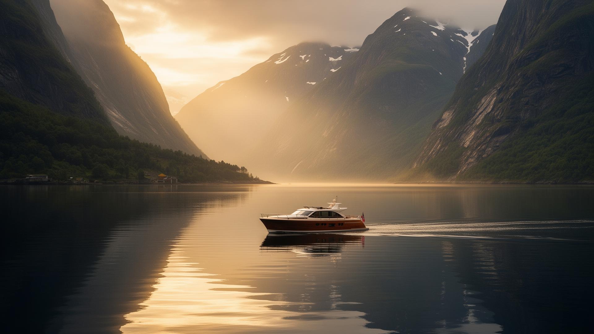 Norwegian fjord at golden hour